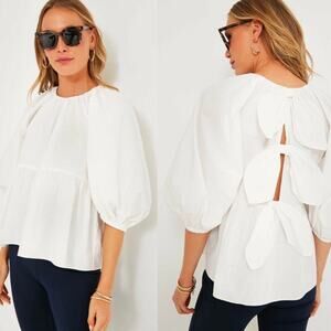Tuckernuck Pomander Place Sutton White Puff Sleeve Cotton Blouse S
